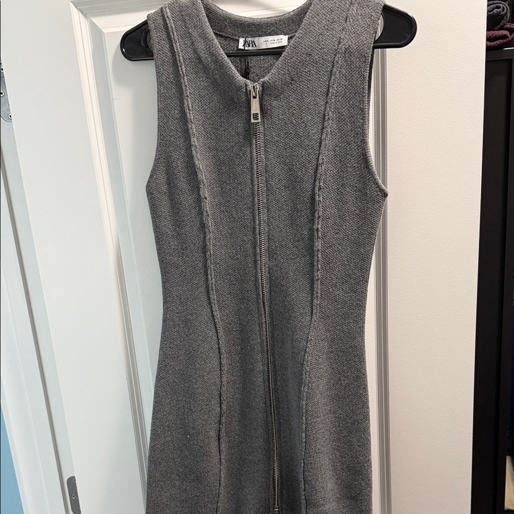 Zara Gray Zip-Front Mini Dress